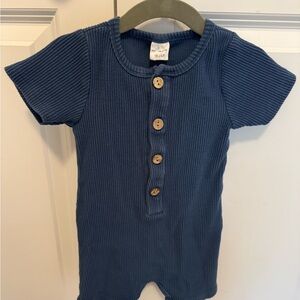 Little One Shop Blue Ribbed Short Sleeve Romper